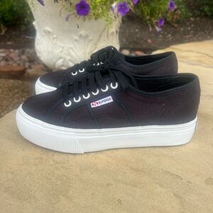 Superga Black Canvas Platform Sneakers